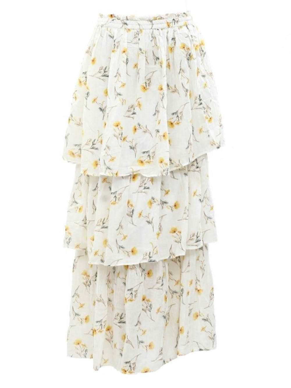 Happy X Nature delicate floral tiered cotton pull on maxi skirt boho feminine